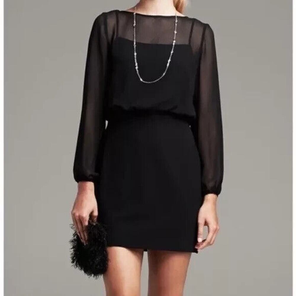 Banana Republic Black Sheer Long-Sleeve Mini Dress Sz 6 Lined Versatile